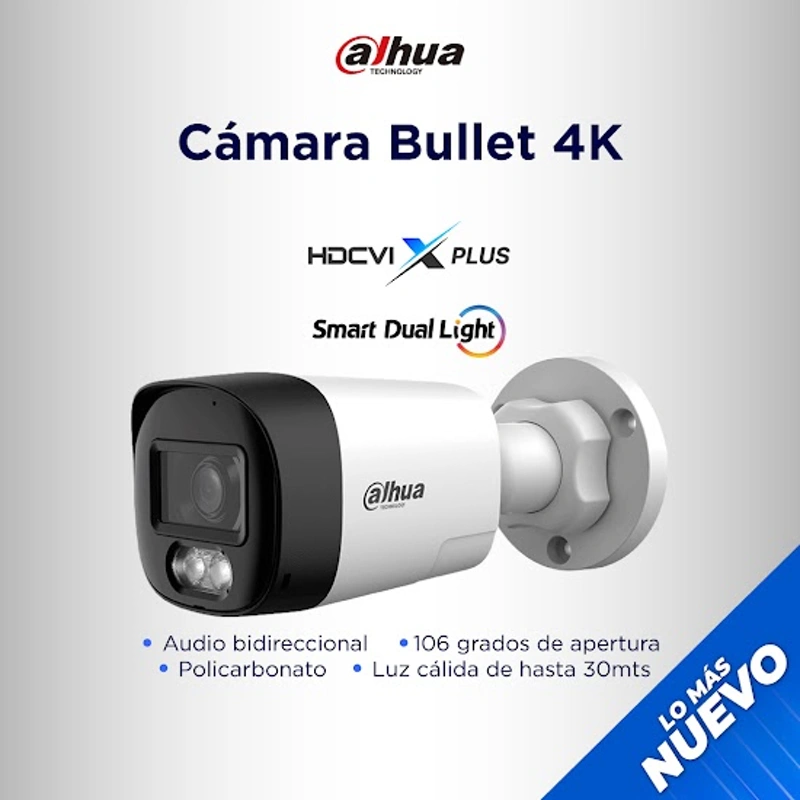 Cámara bullet 4K Dahua con audio bidireccional para exteriores